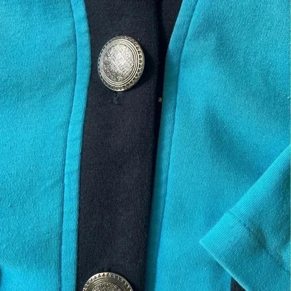 IB Diffusion Turquoise Blue Cotton WMN Cardigan with beadings and Jewels - SZ M - Picture 7 of 10